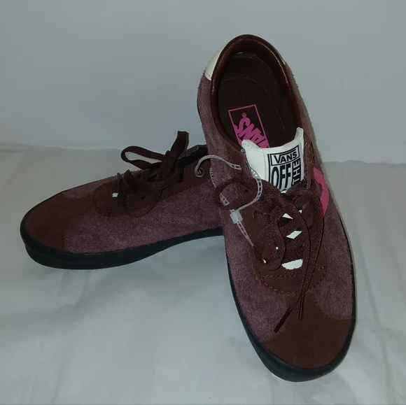 SOLD Vans Sport Low Skate Shoes Suede & Leather, Brown With Pink V-Stripe - Picture 4 of 10